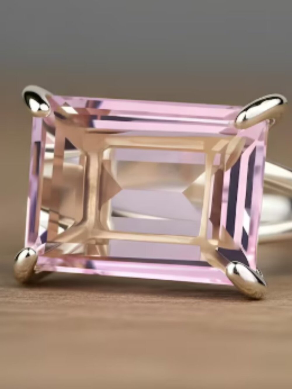 925 Sterling Silver Rose Quartz Ring · Emerald Cut Pink Quartz Ring